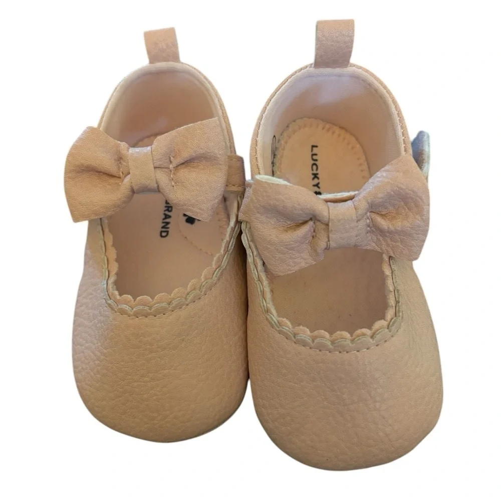 Lucky Brand Pink Leather Ballet Flats With Bows Toddler Size 4 Hook And Loop